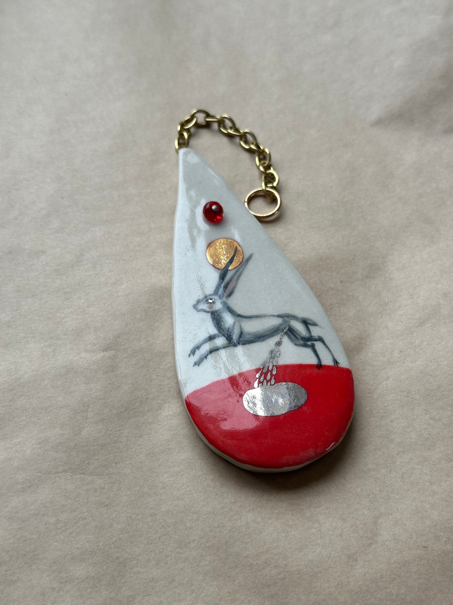 Pissing Hare - Ceramic Wall Charm