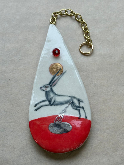 Pissing Hare - Ceramic Wall Charm