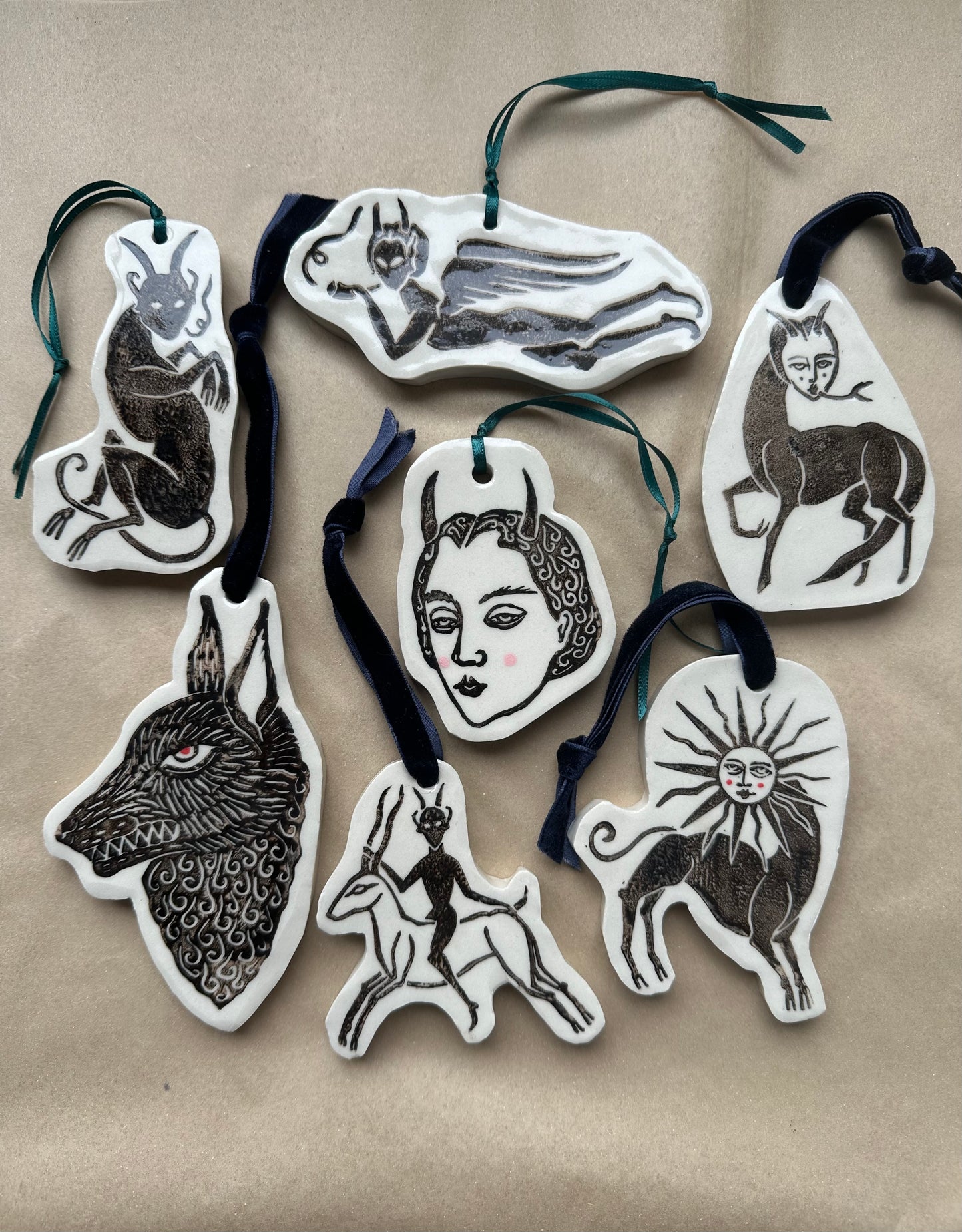 Full Set of 7 - Ceramic Ornaments