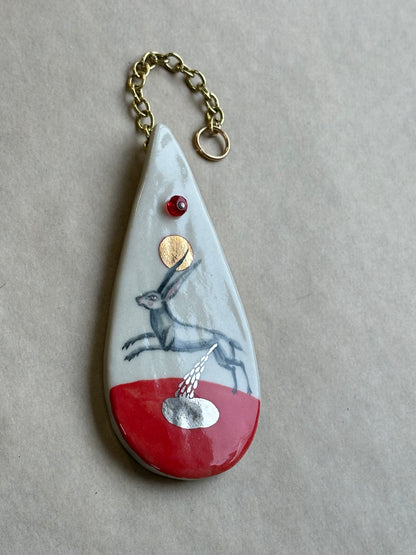 Pissing Hare - Ceramic Wall Charm