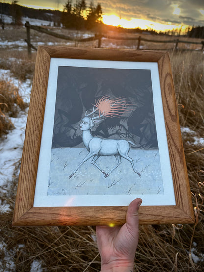Deer Mother at Winter Soltice  - Franed Original