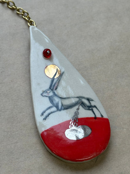 Pissing Hare - Ceramic Wall Charm