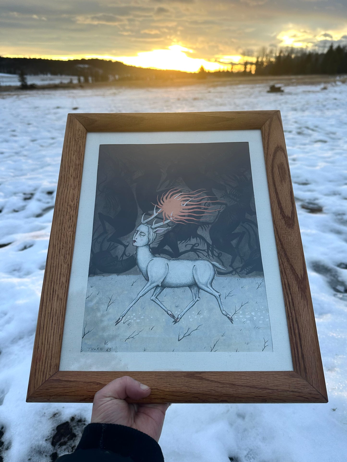 Deer Mother at Winter Soltice  - Franed Original