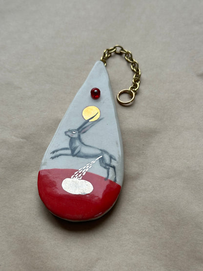Pissing Hare - Ceramic Wall Charm