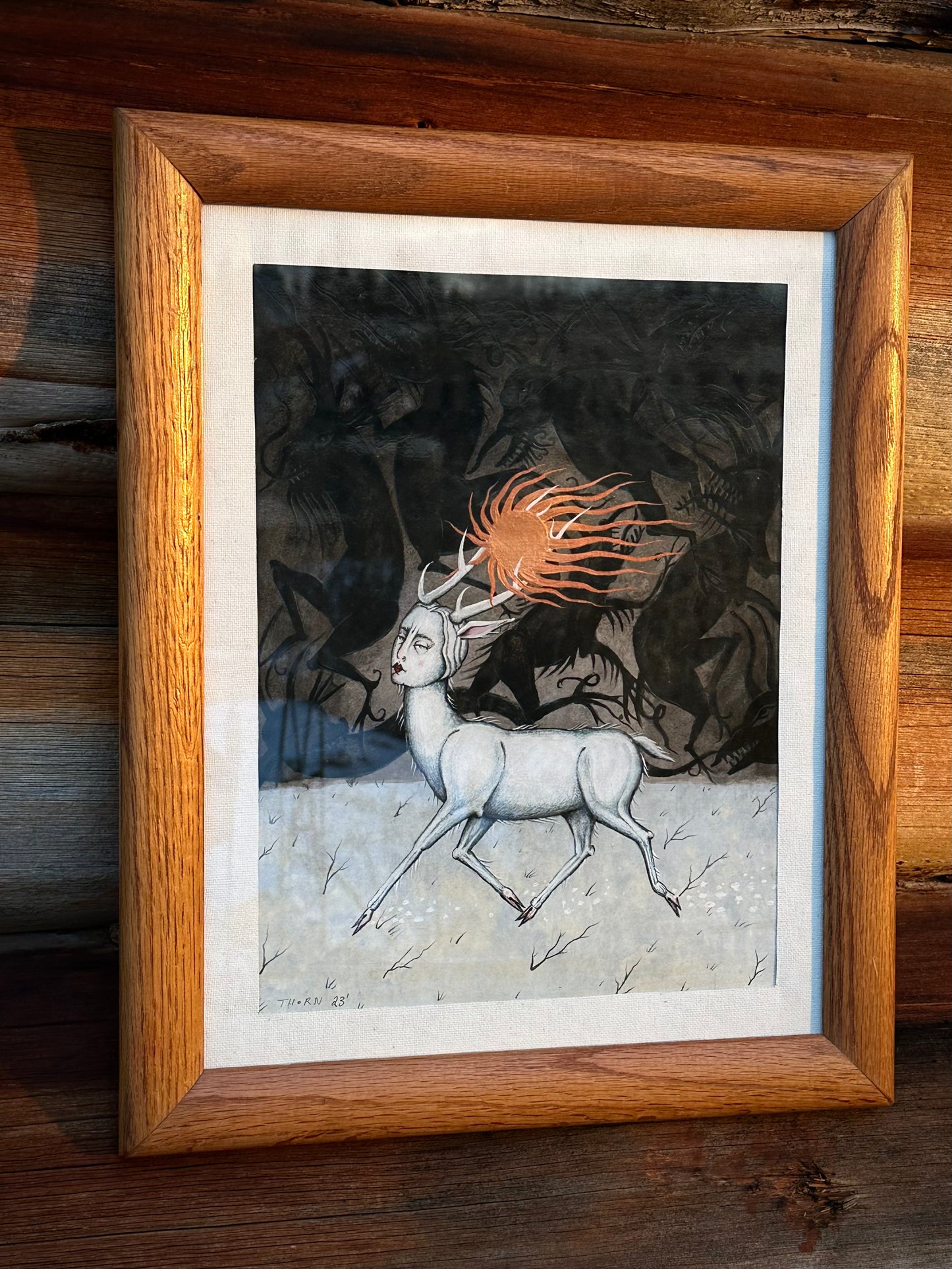 Deer Mother at Winter Soltice  - Franed Original